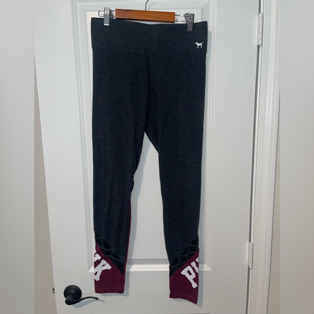 PINK Victoria’s Secret Grey Maroon Yoga Leggings